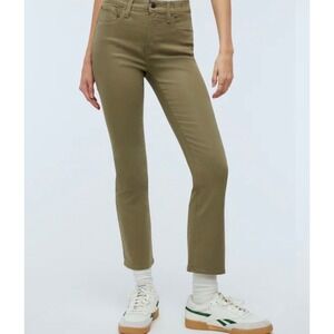 Madewell Mid Rise Kick Out Jeans Olive Green Women Size 26 Coated Denim